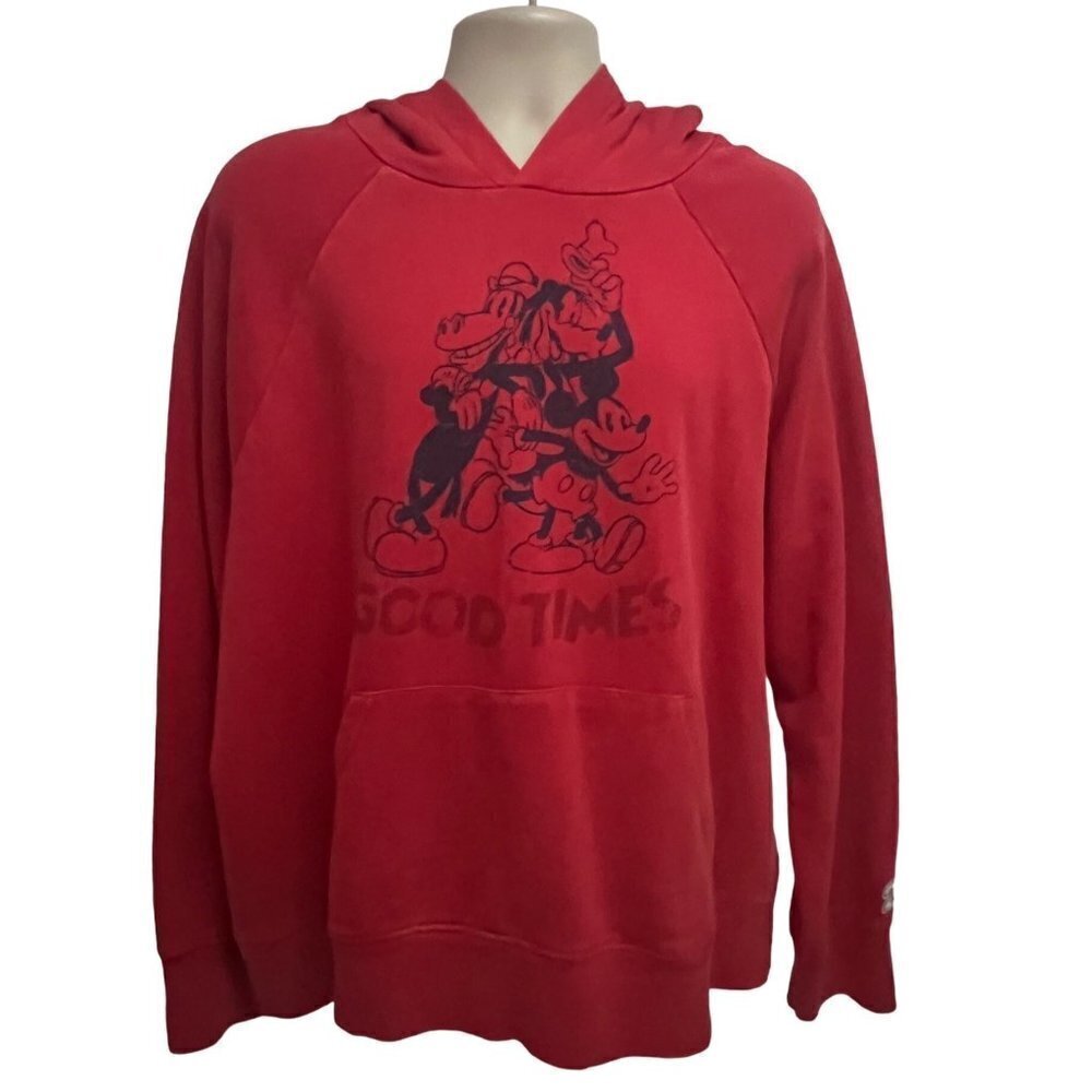 Disney Mickey Mouse Goofy Friends Red Pullover Hoodie Sweatshirt XL Pocket